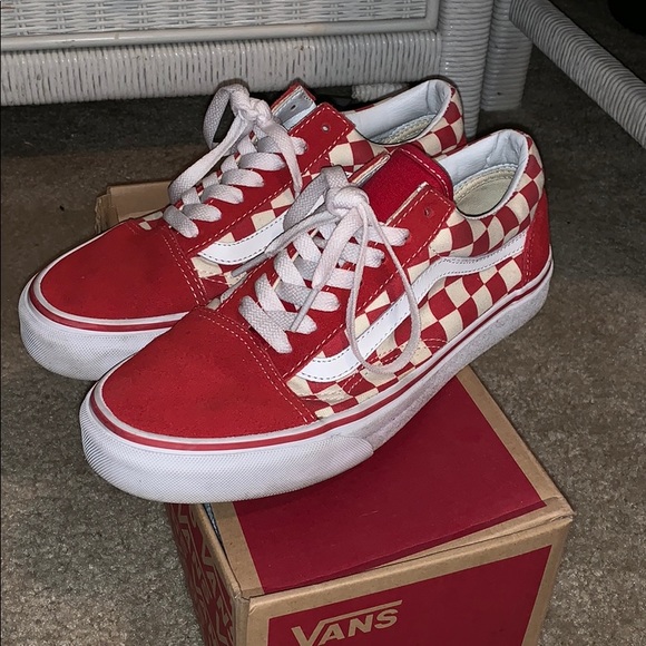 red checkerboard vans